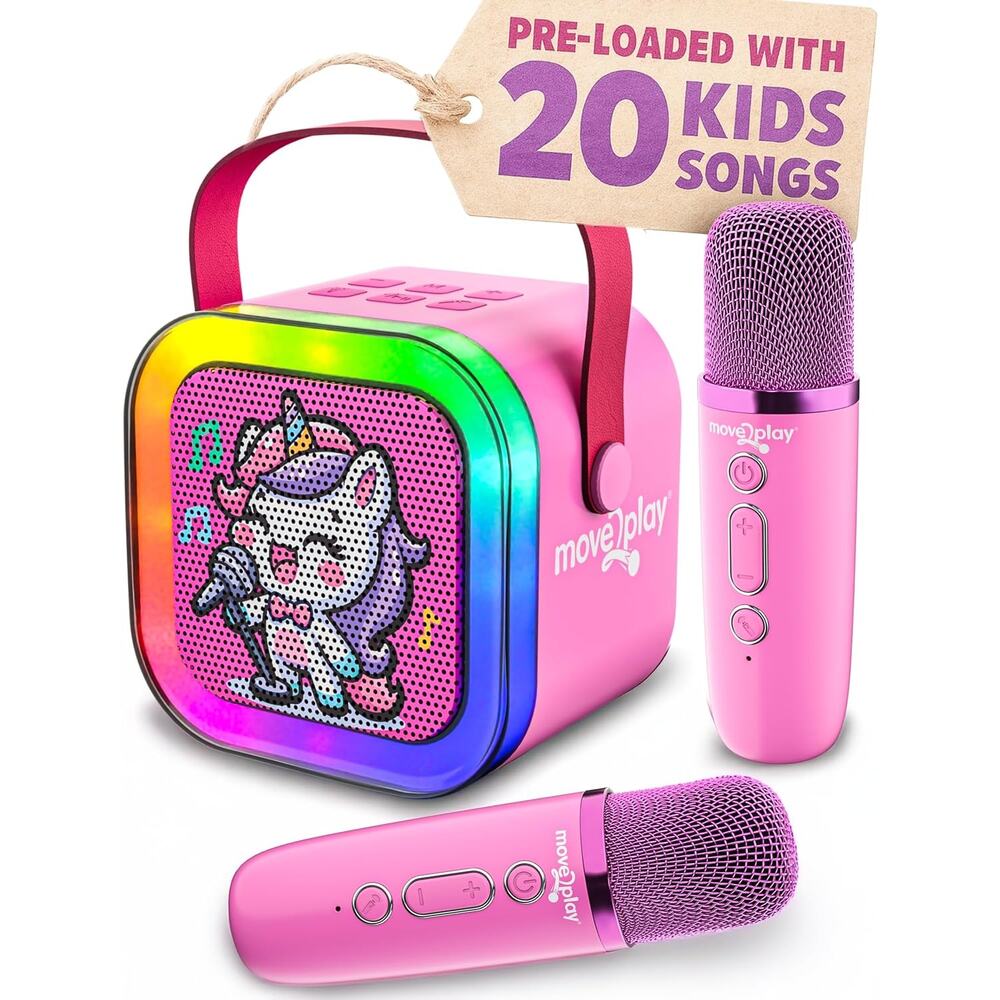 Kids Mini Karaoke Machine 20+ Songs & Bluetooth Speaker w/ 2 Microphones
